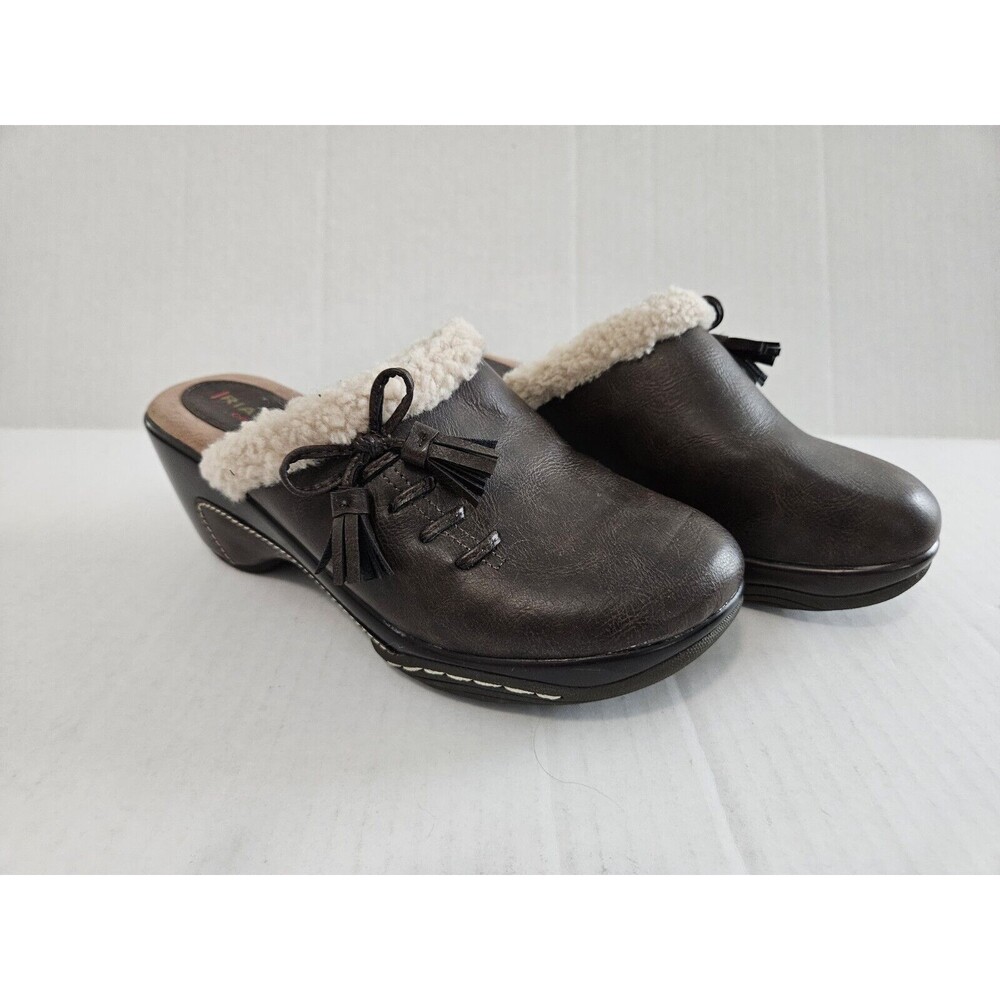 Rialto Fuzzy Trimmed Mules Clogs With Side Tassels Size 9